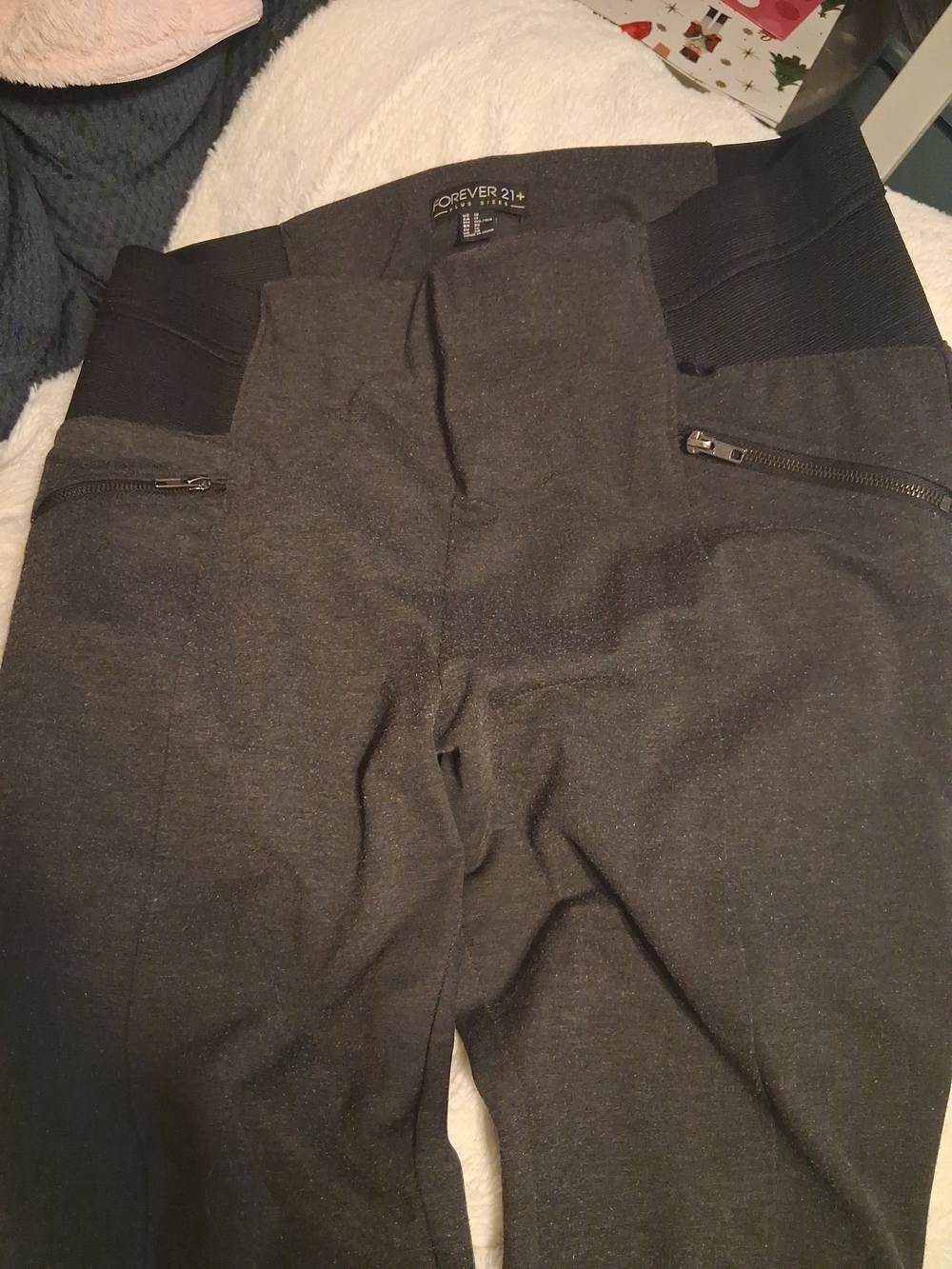 Forever 21 Womens Dark Charcoal Stretch Dress Pants with Elastic Waist Panels